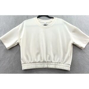 Yogalicious Sweatshirt Womens Medium White Scuba Lanston Top Crew Neck